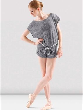 Bloch Heather Gray Knit Romper with Waist Tie Sz L